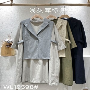 Volný střih Minimalistický Stylový Neformální Jednobarevná Potištěná barva bavlna a lněné nadměrné vlastní košilové šaty z roku 19598 + vesta