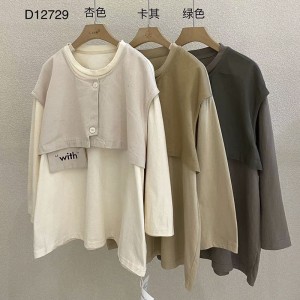 Loose-fitting design Minimalist Round Collar styl Stitched mange Style Casual Solid color bavlna a povlečení převyšující zakázku 12729 False Sweatshirt